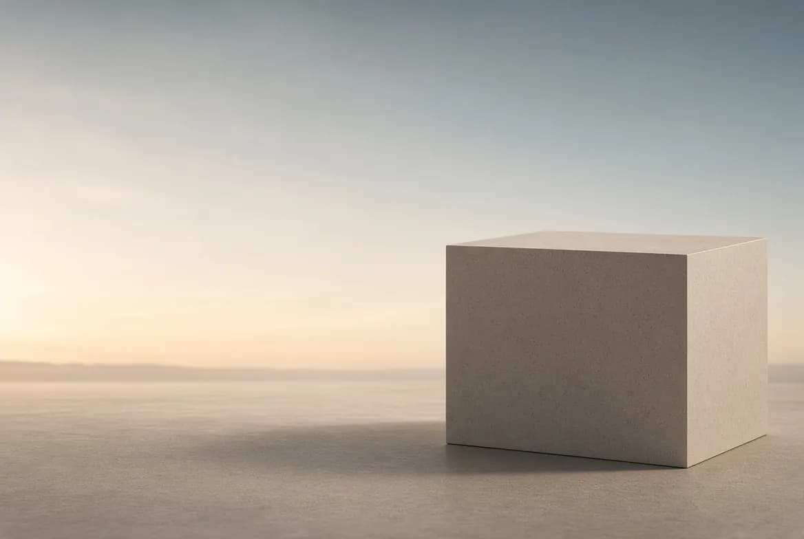 A solid stone block in calm morning light