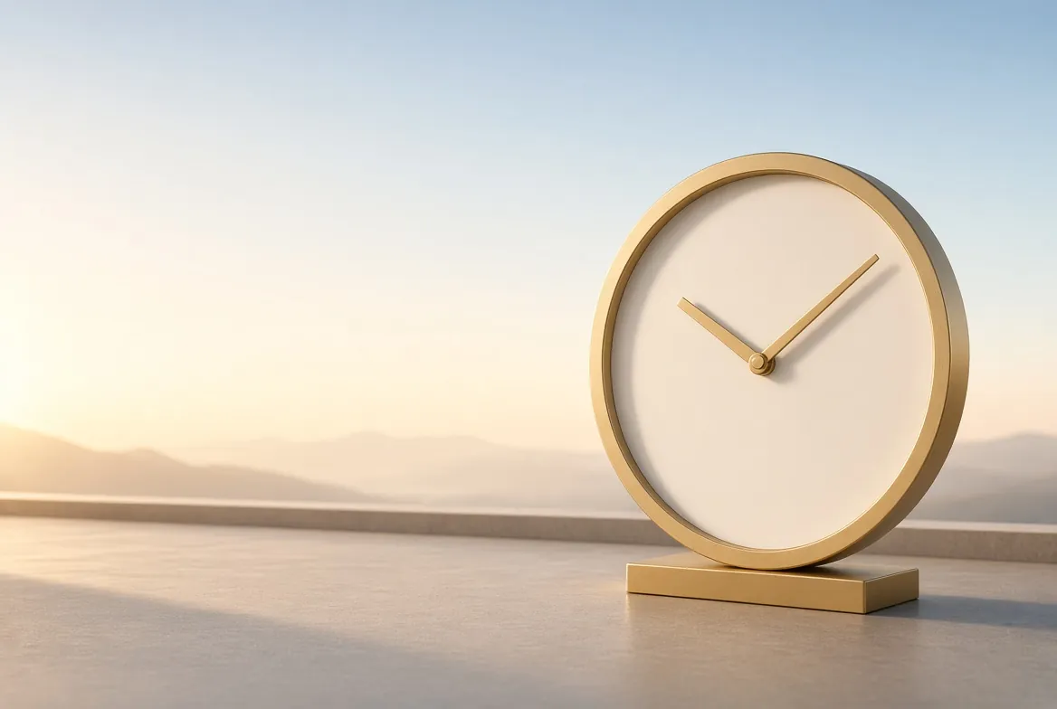 A calm golden clock in soft morning light