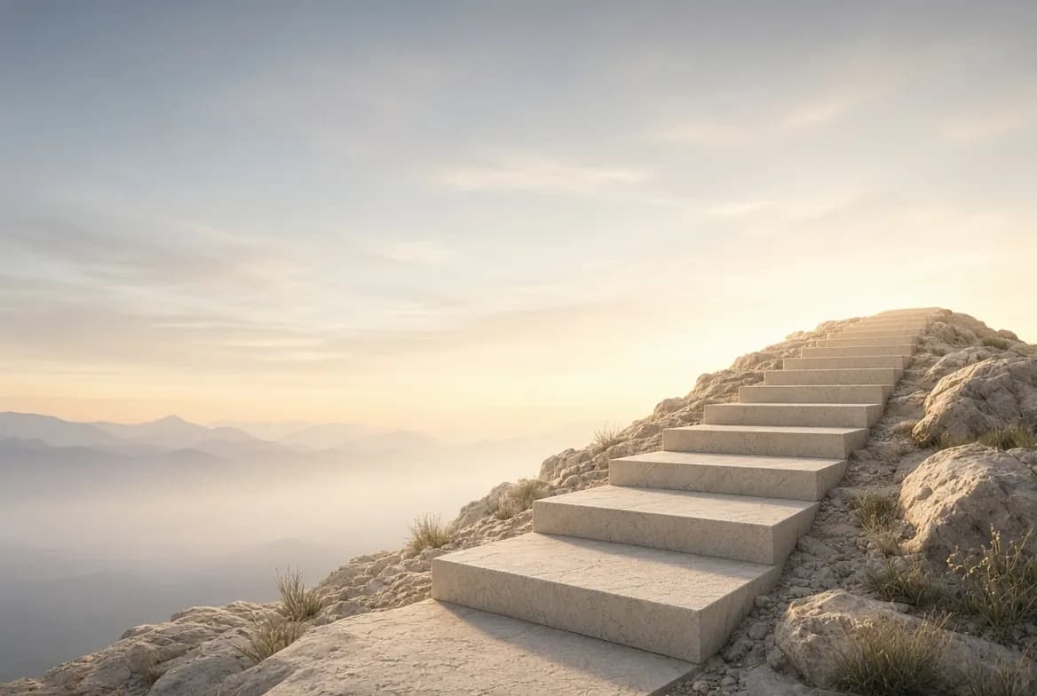 Stone steps leading up toward the morning sun